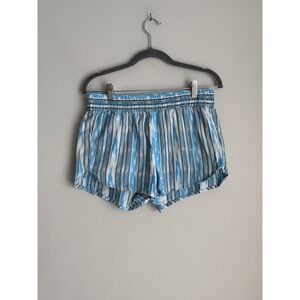 KAVU True Outdoor Wear Mens Blue White Ikat Stripe Elastic Waist Shorts Size M